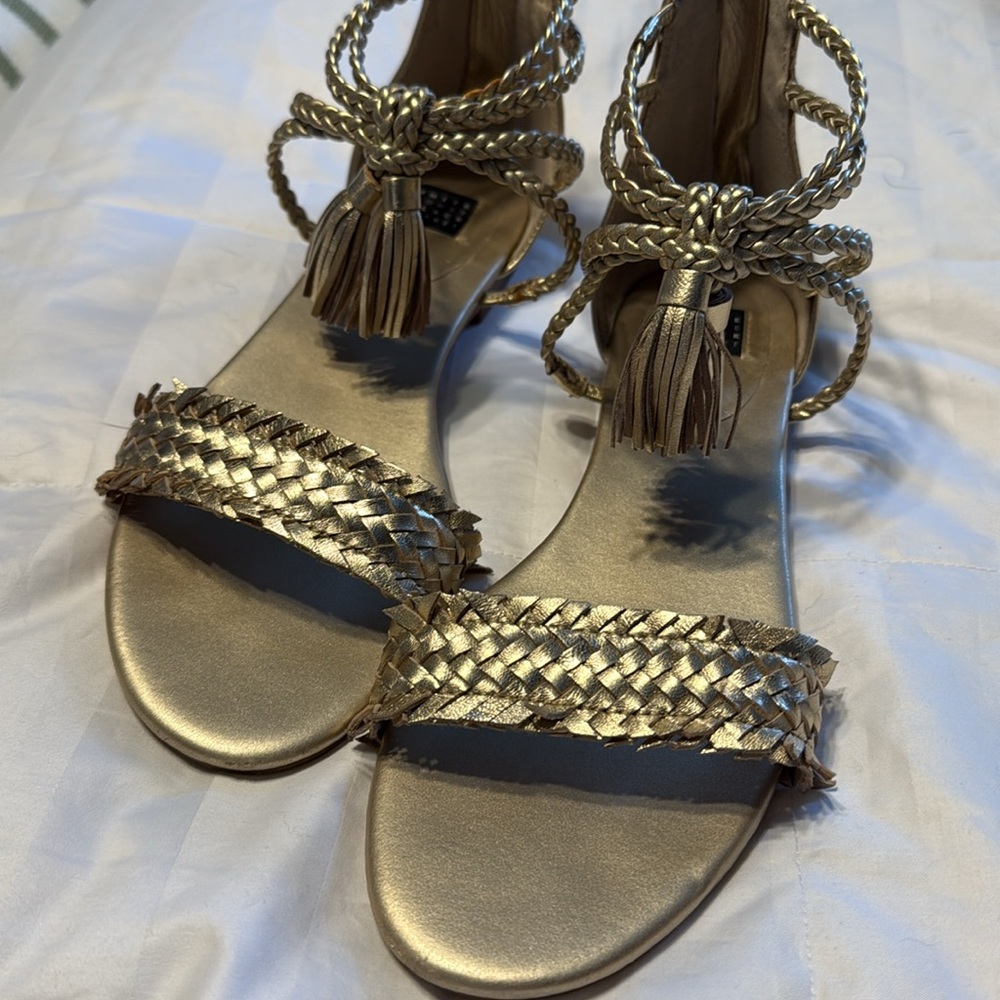 White House Black Market Elegant Gold Braided Sandals